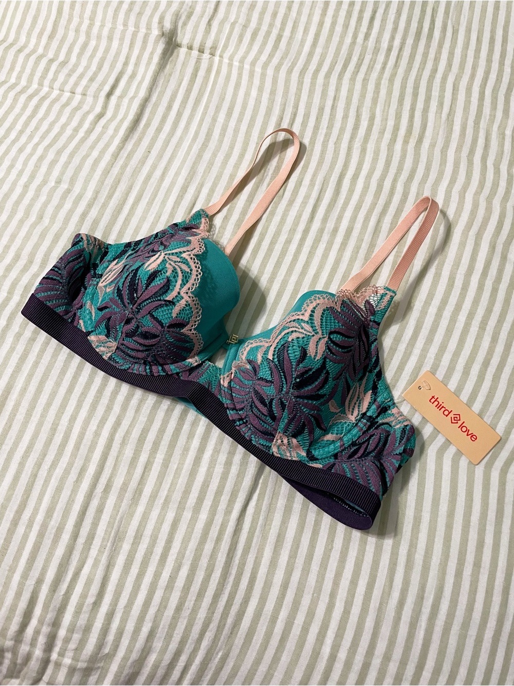 New ThirdLove Palm Lace Demi Bra Size 36B Lace Overlay Memory Foam Cups Padded - Picture 2 of 8